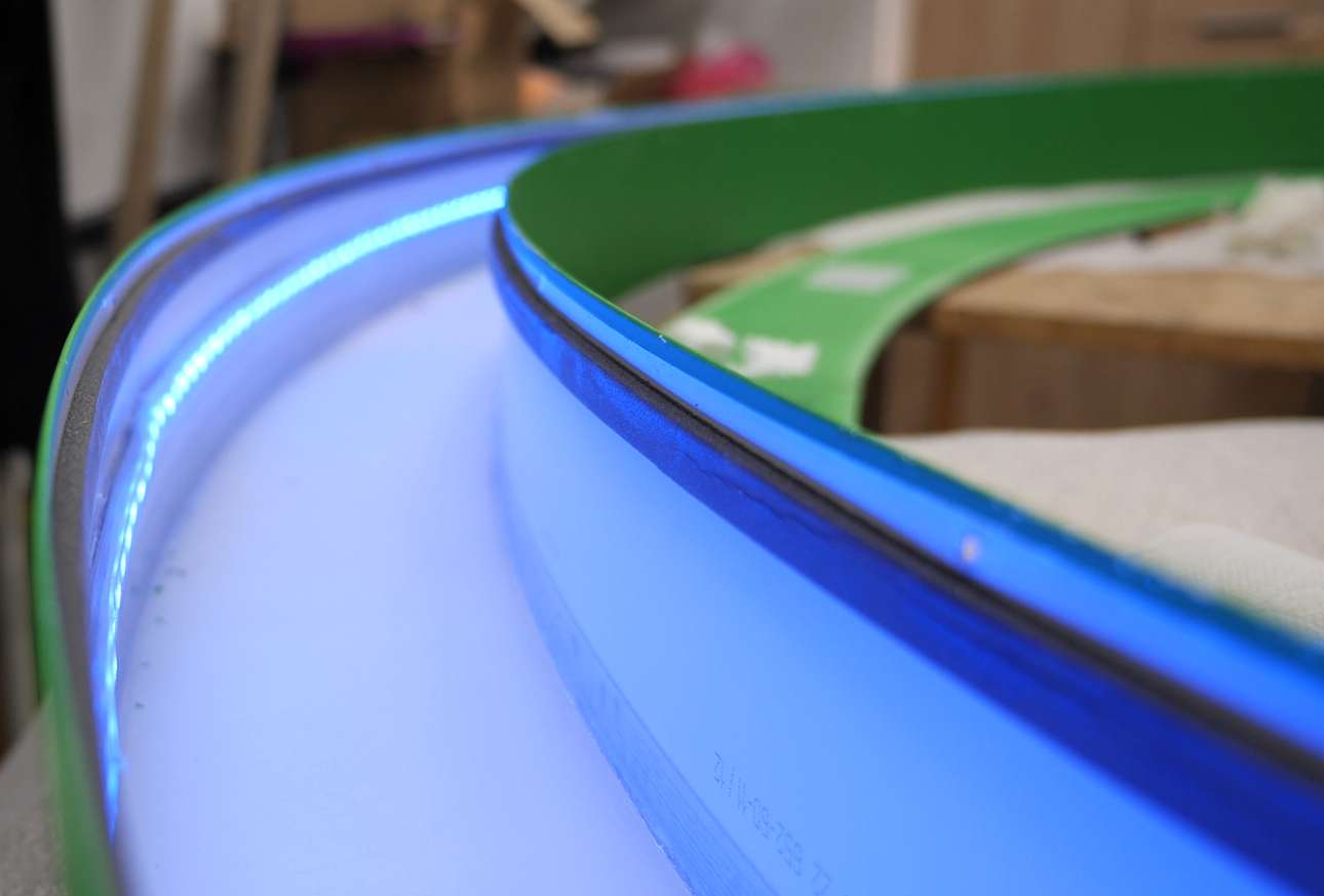 LED strip shaped as Olympic rings installed inside an aluminum profile.