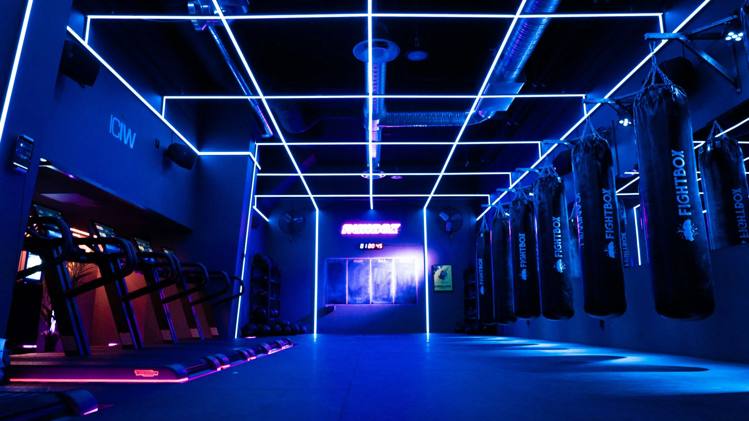 LED pixel light in fitness in shape of blue grid