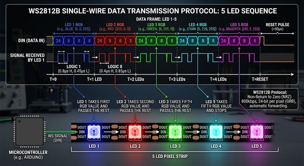 Addressable LED pixel strip data